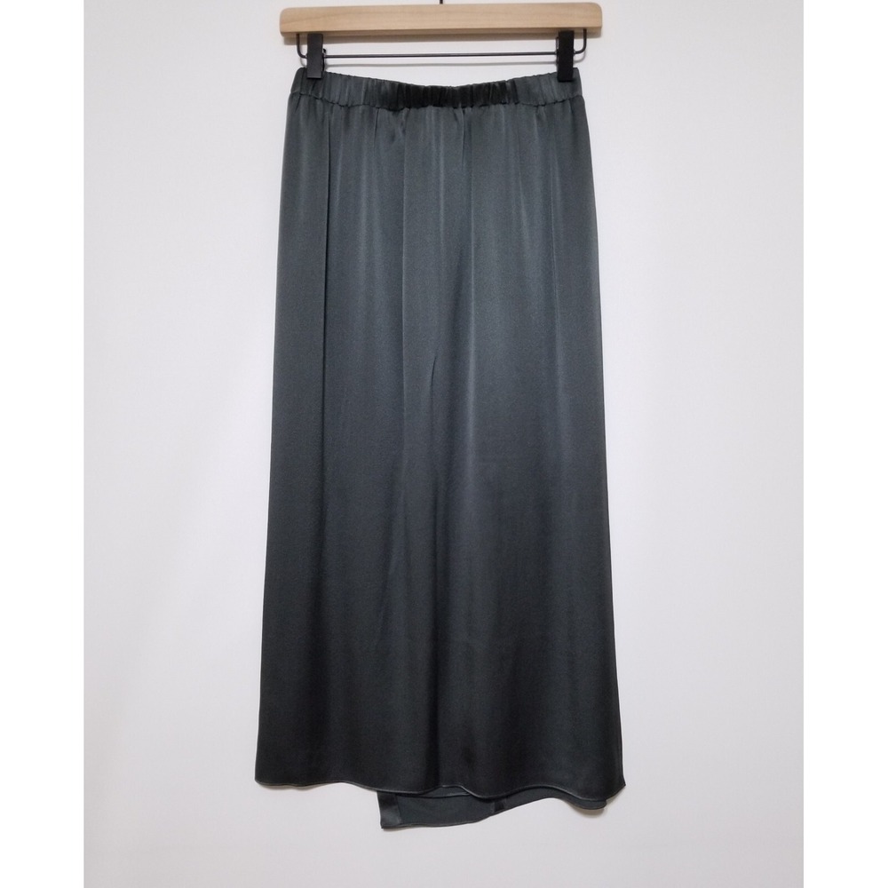 NWT Vince Knot Paneled Silk Satin Midi Skirt in Mineral Stone Green Size XS $325 - Picture 9 of 16